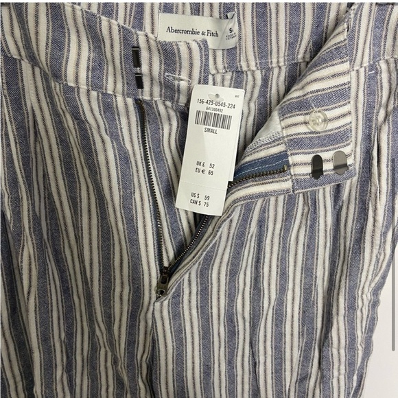 NWT Abercrombie Size Small Ultra High Rise Linen Stripe Pants Blue White - Picture 5 of 6